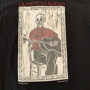 Quarteto Nuevo Shirt Mens Small Black Skeleton Guitar Graphic Gildan Tee T-Shirt